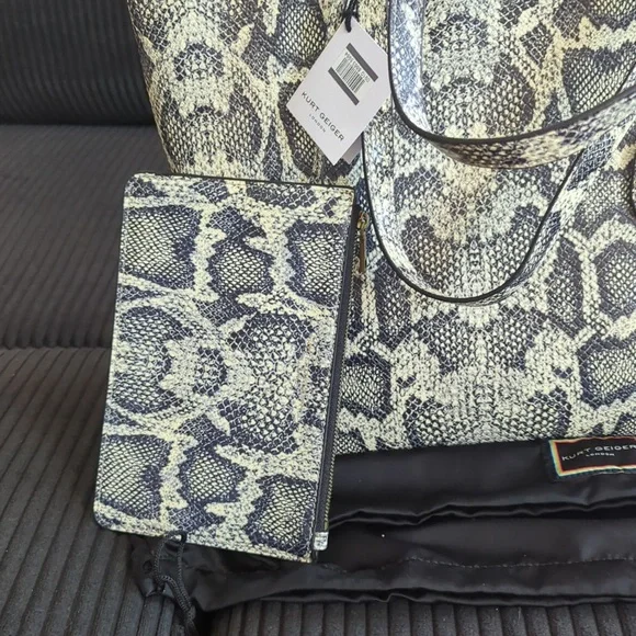Kurt Geiger Genuine Leather Snakeskin Tote Bag With Removable Pouch - Picture 4 of 7